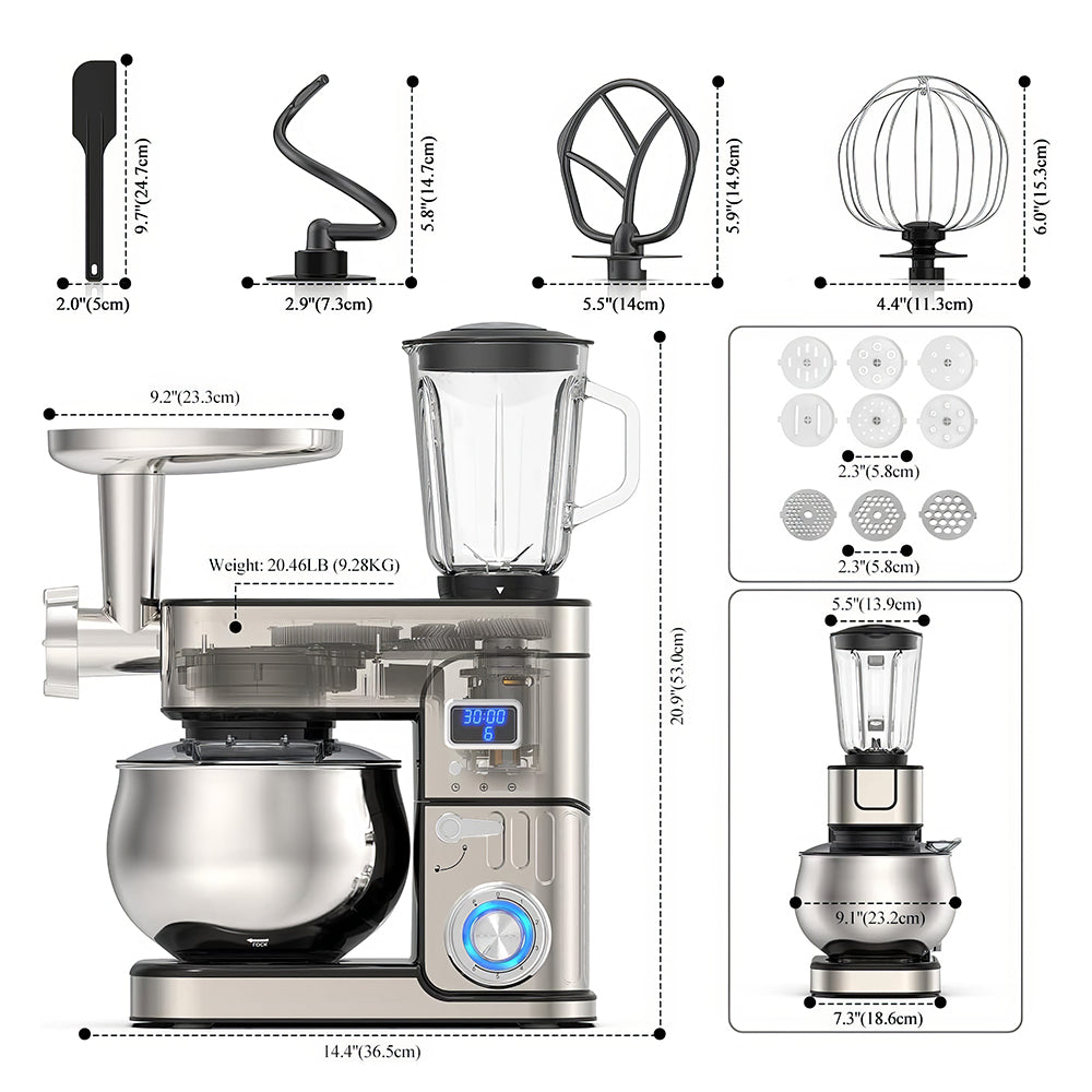6-in-1 Stand Mixer 6.5QT, LCD Display Kitchen Mixer with Meat Grinder