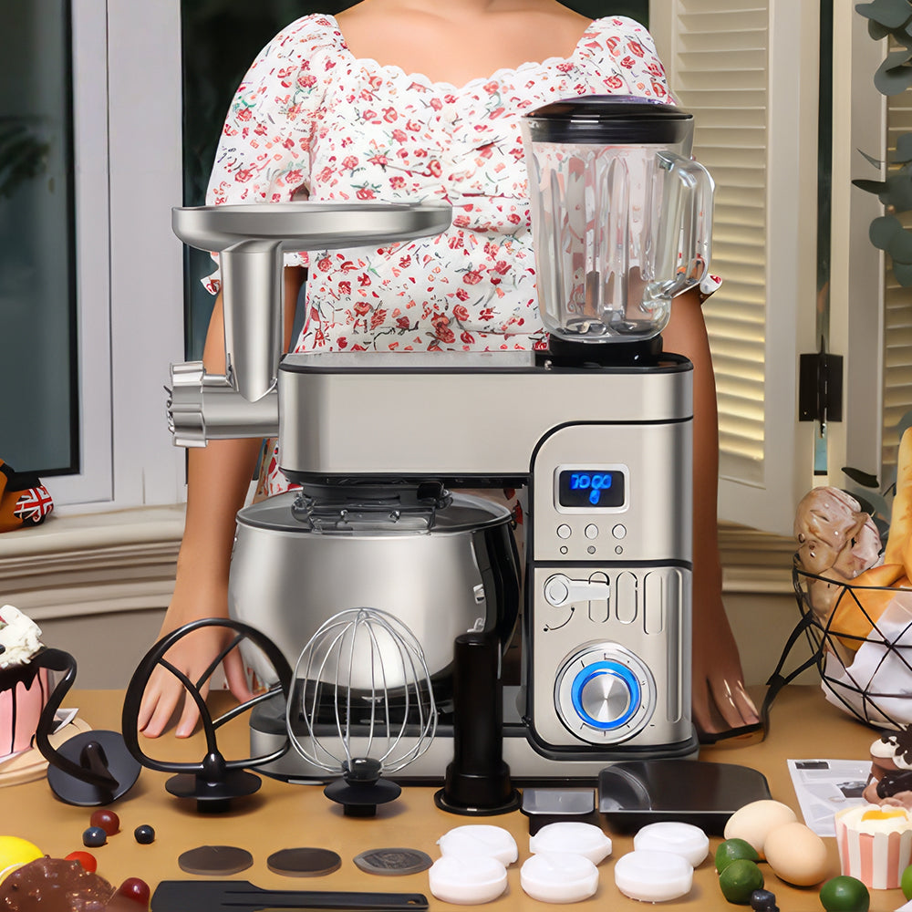 6-in-1 Stand Mixer 6.5QT, LCD Display Kitchen Mixer with Meat Grinder