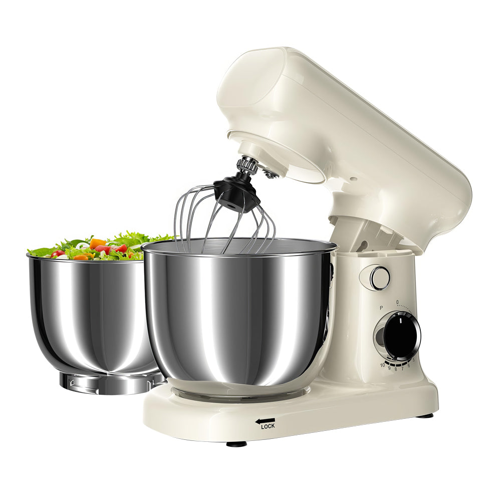 Dual Bowl Stand Mixer 300W, 10-Speed Electric Kitchen Food Mixer