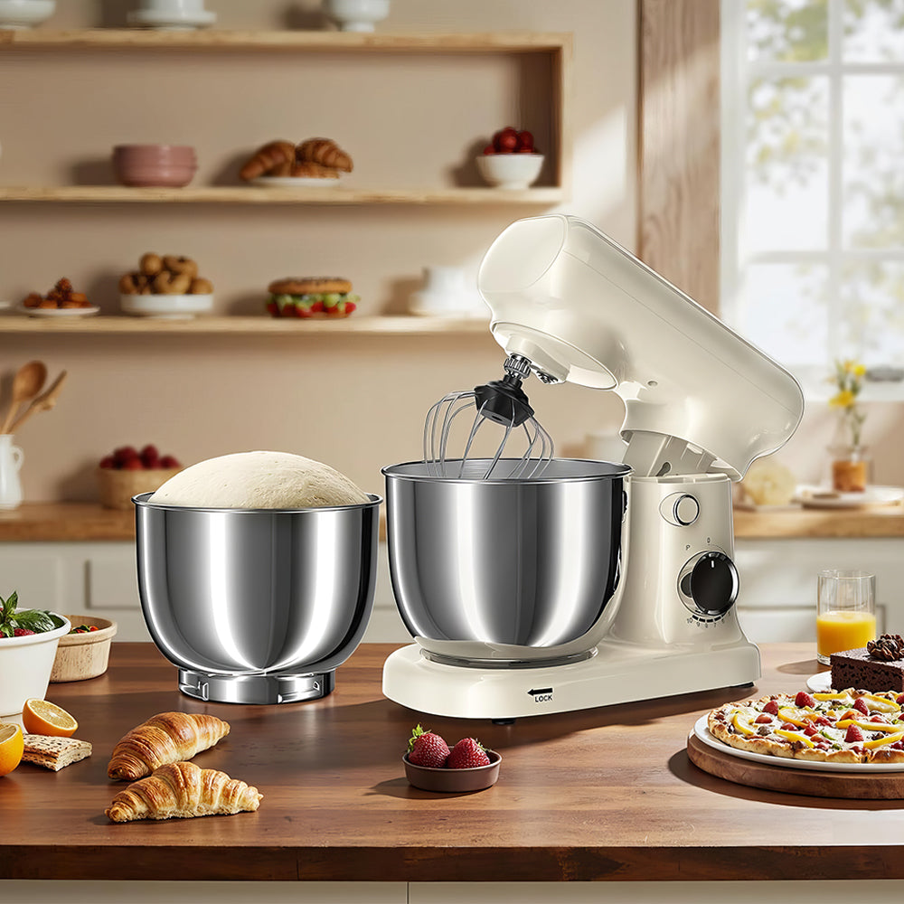 Dual Bowl Stand Mixer 300W, 10-Speed Electric Kitchen Food Mixer