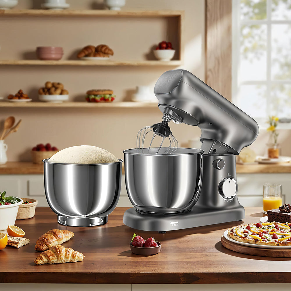 Dual Bowl Stand Mixer 300W, 10-Speed Electric Kitchen Food Mixer